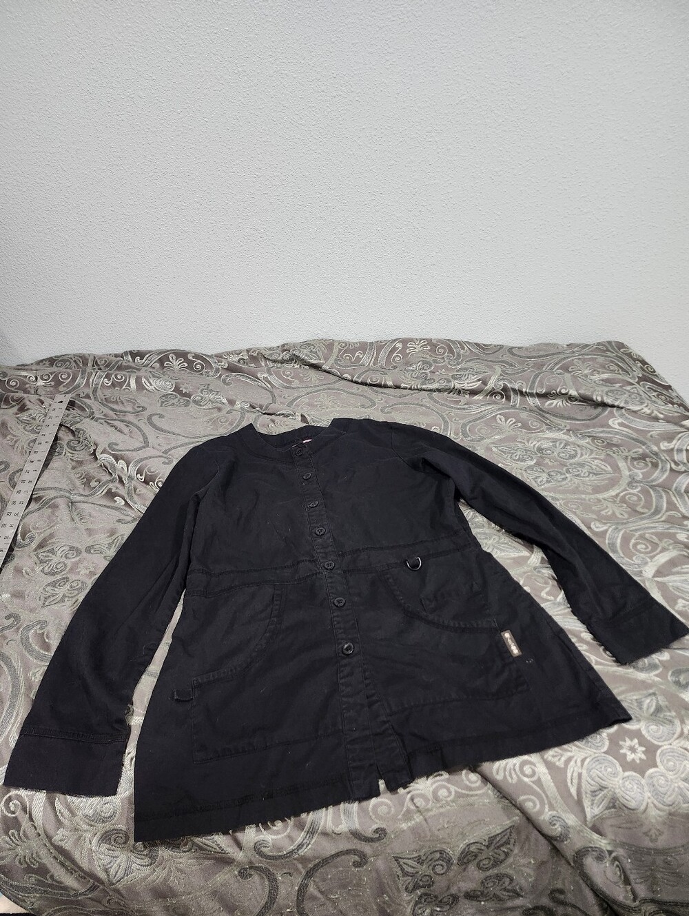 KOI by Kathi Patterson Black Scrub Button Front Cargo Scrub Jacket Size S